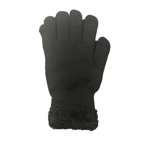 On 34th Rib Stitch Fuzzy Cuff Black Knit Gloves Sz One Size NWT - Picture 9 of 11